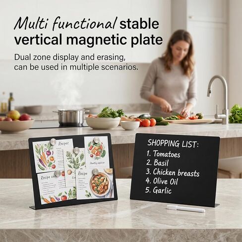 2 Pcs Black Magnetic Board, 16 x 12 Inch Magnet Board with Stand Metal Tabletop Memo Boards for Menu, Notes, Photos, School, Home, Office in Saudi Arabia