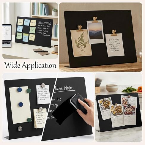 2 Pcs Black Magnetic Board, 16 x 12 Inch Magnet Board with Stand Metal Tabletop Memo Boards for Menu, Notes, Photos, School, Home, Office in Saudi Arabia