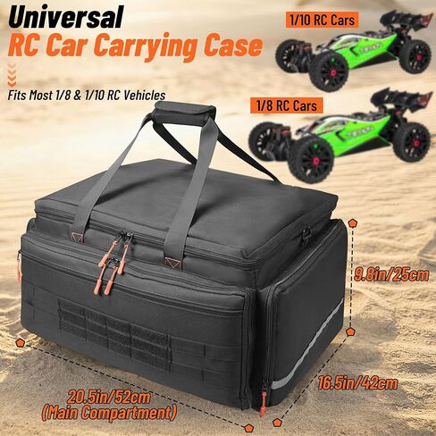 ORKELS RC Car Carrying Case 1/8 1/10 Scale, Heavy Duty RC Storage Bag with Reinforced Base, Multi-Pocket Tool Organizer, Compatible with Traxxas RC Cars Trucks & Buggies in Saudi Arabia