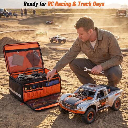 ORKELS RC Car Carrying Case 1/8 1/10 Scale, Heavy Duty RC Storage Bag with Reinforced Base, Multi-Pocket Tool Organizer, Compatible with Traxxas RC Cars Trucks & Buggies in Saudi Arabia