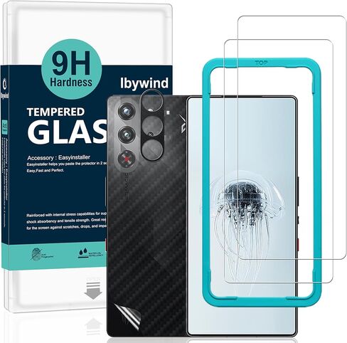 Ibywind Screen Protector for ZTE Nubia Red Magic 10 Pro/10 Pro+ 5G 6.85"(2 Pack),9H Hardness Tempered Glass,with 1Pc Camera Lens Protector,1Pc Back Carbon Fiber Film,Easy to Install in Saudi Arabia
