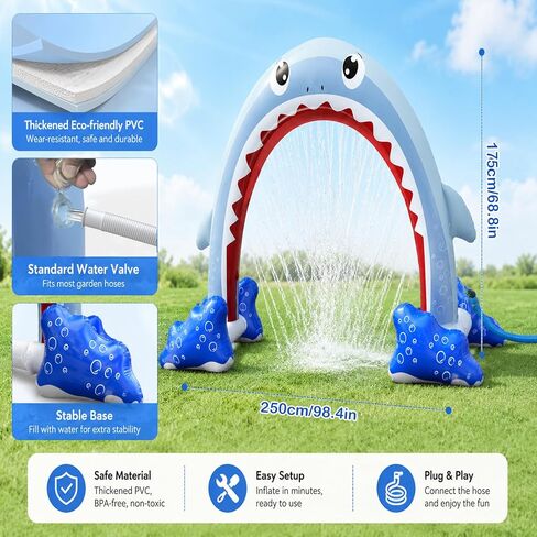 Giant Shark Sprinkler Shark Inflatable Spray Toy Inflatable Sprinkler Arch Inflatable Water Arch Toy Suitable 3-14 Years Old Kids to Play Outdoors on the Lawn in Summer Enjoy Playing in the Water in Saudi Arabia