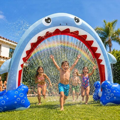 Giant Shark Sprinkler Shark Inflatable Spray Toy Inflatable Sprinkler Arch Inflatable Water Arch Toy Suitable 3-14 Years Old Kids to Play Outdoors on the Lawn in Summer Enjoy Playing in the Water in Saudi Arabia