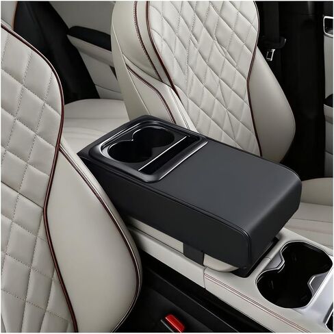 Car Center Console Armrest Pillow, Vehicle Armrest Seat Box Cushion Pad with Cup Holder & Phone Holder, Comfortable Auto Middle Console Cover, Universal for SUV RV Truck (Black) in Saudi Arabia