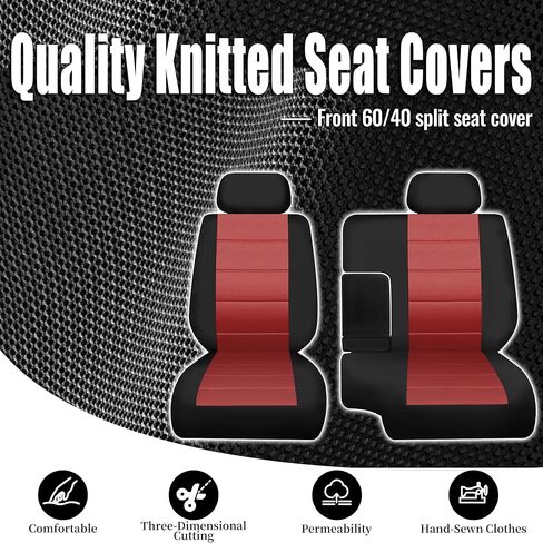 Premium Knitted Front 60/40 Split Seat Covers for Toyota Tacoma 1995 1996 1997 1998 1999 2000 Protective & Stylish with Headrests and Console Cover Easy to Clean - Red in Saudi Arabia
