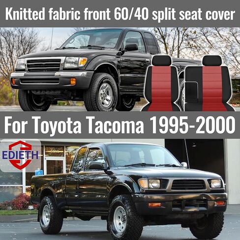 Premium Knitted Front 60/40 Split Seat Covers for Toyota Tacoma 1995 1996 1997 1998 1999 2000 Protective & Stylish with Headrests and Console Cover Easy to Clean - Red in Saudi Arabia