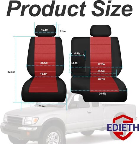 Premium Knitted Front 60/40 Split Seat Covers for Toyota Tacoma 1995 1996 1997 1998 1999 2000 Protective & Stylish with Headrests and Console Cover Easy to Clean - Red in Saudi Arabia