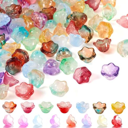200pcs Bellflower Glass Beads, Mixed Colours Glass Flower Beads for Jewelry Making, Cute Crystal Beads for Plant DIY Craft Bracelets Necklaces Earrings in Saudi Arabia
