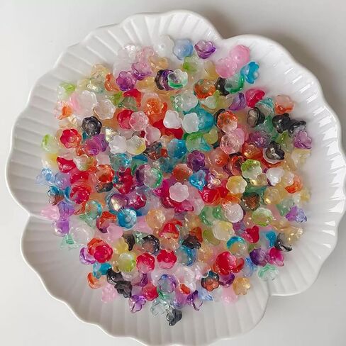 200pcs Bellflower Glass Beads, Mixed Colours Glass Flower Beads for Jewelry Making, Cute Crystal Beads for Plant DIY Craft Bracelets Necklaces Earrings in Saudi Arabia