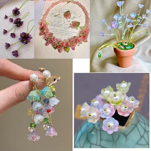 200pcs Bellflower Glass Beads, Mixed Colours Glass Flower Beads for Jewelry Making, Cute Crystal Beads for Plant DIY Craft Bracelets Necklaces Earrings in Saudi Arabia