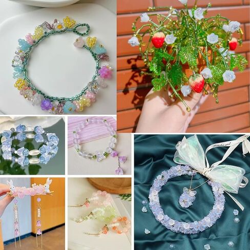 200pcs Bellflower Glass Beads, Mixed Colours Glass Flower Beads for Jewelry Making, Cute Crystal Beads for Plant DIY Craft Bracelets Necklaces Earrings in Saudi Arabia
