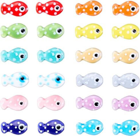 24 Pcs Ceramic Animal Beads for Jewelry Making Cute Porcelain Fish Beads Colorful Polymer Clay Beach Bead for Bracelets Earring Necklaces DIY Craft Supplies(24pcs Fish B) in Saudi Arabia
