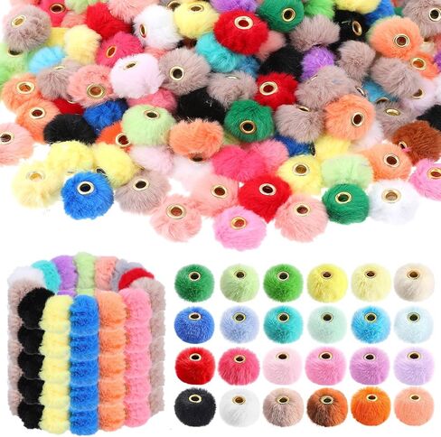 200 Pcs Fluffy Faux Fur Pom Poms Beads,Mixed Color Bulk Soft Fluffy Spacer Clear Fuzzy Beads for DIY Pens,Jewelry, Keychains,Bracelets, Handicrafts,Jewelry Accessories Gift Supplies in Saudi Arabia