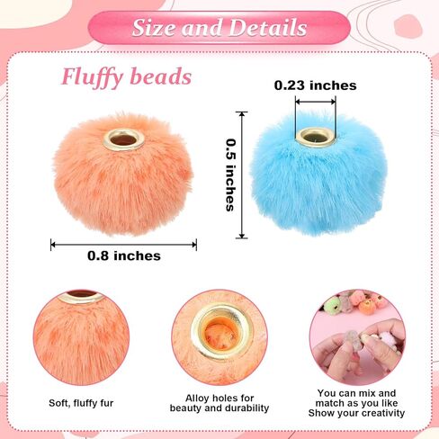 200 Pcs Fluffy Faux Fur Pom Poms Beads,Mixed Color Bulk Soft Fluffy Spacer Clear Fuzzy Beads for DIY Pens,Jewelry, Keychains,Bracelets, Handicrafts,Jewelry Accessories Gift Supplies in Saudi Arabia