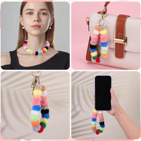 200 Pcs Fluffy Faux Fur Pom Poms Beads,Mixed Color Bulk Soft Fluffy Spacer Clear Fuzzy Beads for DIY Pens,Jewelry, Keychains,Bracelets, Handicrafts,Jewelry Accessories Gift Supplies in Saudi Arabia