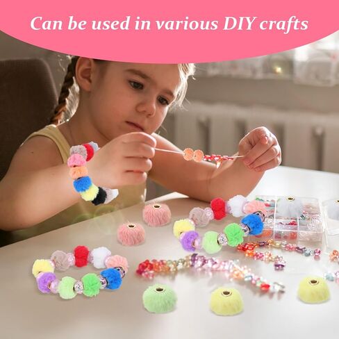 200 Pcs Fluffy Faux Fur Pom Poms Beads,Mixed Color Bulk Soft Fluffy Spacer Clear Fuzzy Beads for DIY Pens,Jewelry, Keychains,Bracelets, Handicrafts,Jewelry Accessories Gift Supplies in Saudi Arabia