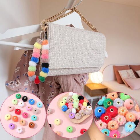 200 Pcs Fluffy Faux Fur Pom Poms Beads,Mixed Color Bulk Soft Fluffy Spacer Clear Fuzzy Beads for DIY Pens,Jewelry, Keychains,Bracelets, Handicrafts,Jewelry Accessories Gift Supplies in Saudi Arabia