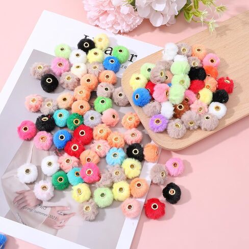 200 Pcs Fluffy Faux Fur Pom Poms Beads,Mixed Color Bulk Soft Fluffy Spacer Clear Fuzzy Beads for DIY Pens,Jewelry, Keychains,Bracelets, Handicrafts,Jewelry Accessories Gift Supplies in Saudi Arabia
