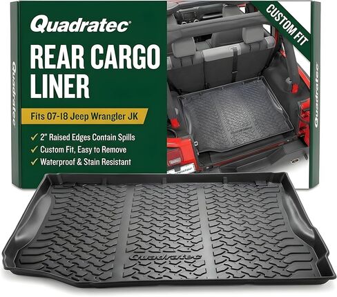 Quadratec Ultimate All Weather Rear Cargo Liner - Fits Jeep Wrangler JK 2007-2010 - with Subwoofer - Extra Tall Sides - 5/16 Deep Tread Pattern - Will Not Crack, Melt or Warp in Kuwait