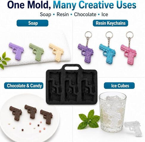 Black Silicone Gun Pistol Chocolate Mold Ice Cube Soap Tray Party 3 PACK Molds (Pistol) in Saudi Arabia
