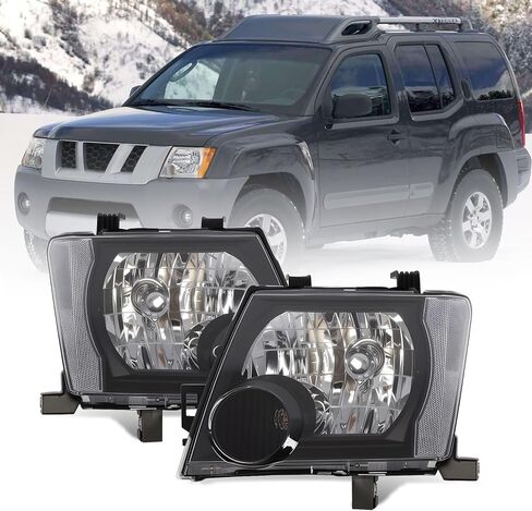 Halogen Headlight Compatible with Xterra 2005-2015 W/O Bulb Headlamp Black Housing Driver & Passenger Side White Corner Clear Lens 26060EA025 26010EA025 in Kuwait