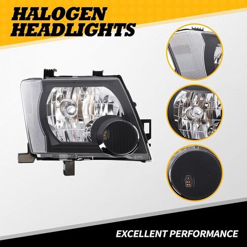 Halogen Headlight Compatible with Xterra 2005-2015 W/O Bulb Headlamp Black Housing Driver & Passenger Side White Corner Clear Lens 26060EA025 26010EA025 in Kuwait
