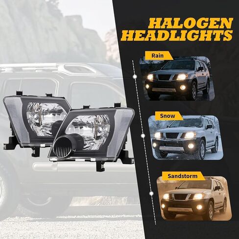 Halogen Headlight Compatible with Xterra 2005-2015 W/O Bulb Headlamp Black Housing Driver & Passenger Side White Corner Clear Lens 26060EA025 26010EA025 in Kuwait