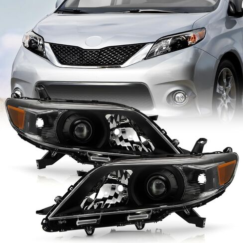 KEEKPO-For 2011-2020 Toyota Sienna Halogen w/o LED DRL مجموعة المصابيح الأمامية لجهاز العرض الأسود استبدال اليسار + اليمين in Kuwait