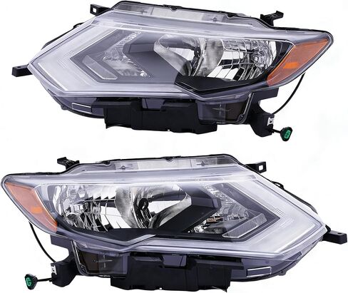 Headlight Assembly Replacement for 2017-2019 Nissan Rogue, Front Headlamp Direct Fit, OE Spec Design, Black Housing (Right Passenger Side) in Kuwait