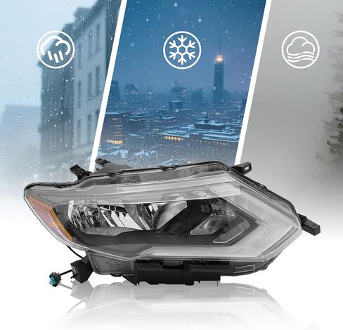 Headlight Assembly Replacement for 2017-2019 Nissan Rogue, Front Headlamp Direct Fit, OE Spec Design, Black Housing (Right Passenger Side) in Kuwait