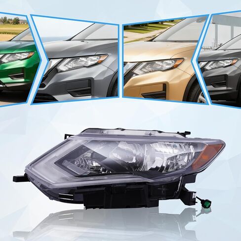 Headlight Assembly Replacement for 2017-2019 Nissan Rogue, Front Headlamp Direct Fit, OE Spec Design, Black Housing (Right Passenger Side) in Kuwait