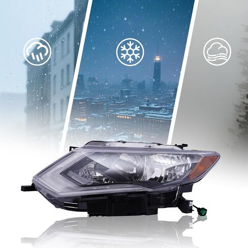 Headlight Assembly Replacement for 2017-2019 Nissan Rogue, Front Headlamp Direct Fit, OE Spec Design, Black Housing (Right Passenger Side) in Kuwait