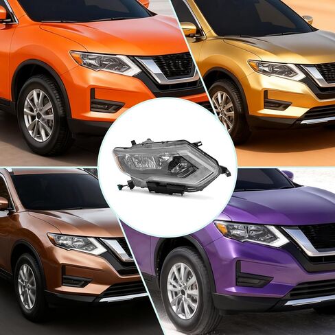 Headlight Assembly Replacement for 2017-2019 Nissan Rogue, Front Headlamp Direct Fit, OE Spec Design, Black Housing (Right Passenger Side) in Kuwait
