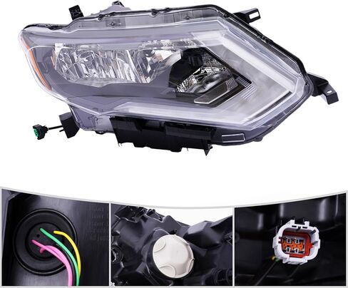 Headlight Assembly Replacement for 2017-2019 Nissan Rogue, Front Headlamp Direct Fit, OE Spec Design, Black Housing (Right Passenger Side) in Kuwait