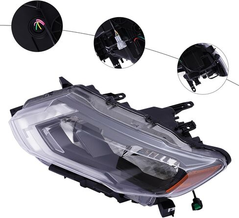 Headlight Assembly Replacement for 2017-2019 Nissan Rogue, Front Headlamp Direct Fit, OE Spec Design, Black Housing (Right Passenger Side) in Kuwait