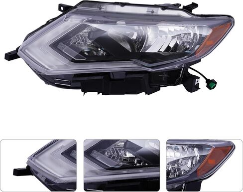 Headlight Assembly Replacement for 2017-2019 Nissan Rogue, Front Headlamp Direct Fit, OE Spec Design, Black Housing (Right Passenger Side) in Kuwait