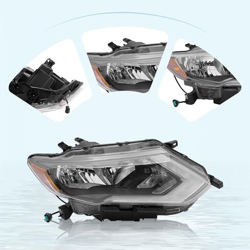 Headlight Assembly Replacement for 2017-2019 Nissan Rogue, Front Headlamp Direct Fit, OE Spec Design, Black Housing (Right Passenger Side) in Kuwait