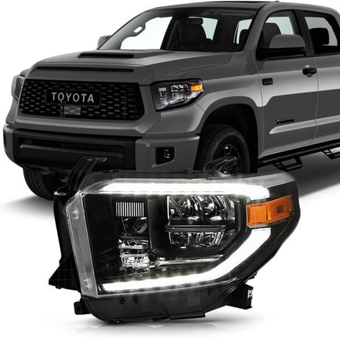 ACANII - For 2019-2020 Toyota Tundra OE مبيت أسود مع أنبوب LED DRL مجموعة المصابيح الأمامية للمصابيح الأمامية الجانب الأيسر للسائق in Kuwait