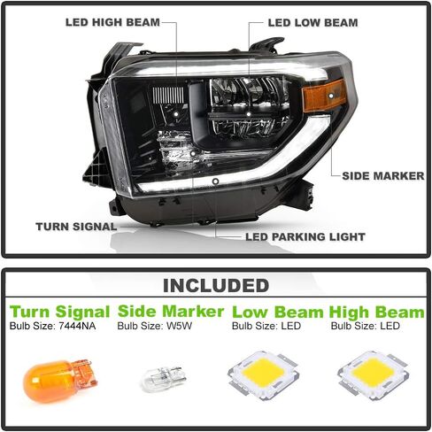ACANII - For 2019-2020 Toyota Tundra OE مبيت أسود مع أنبوب LED DRL مجموعة المصابيح الأمامية للمصابيح الأمامية الجانب الأيسر للسائق in Kuwait