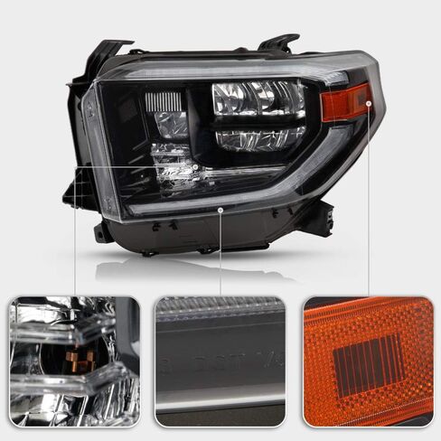 ACANII - For 2019-2020 Toyota Tundra OE مبيت أسود مع أنبوب LED DRL مجموعة المصابيح الأمامية للمصابيح الأمامية الجانب الأيسر للسائق in Kuwait