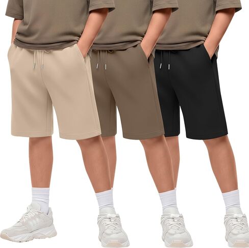 3 Pack Boys Shorts Teen Athletic Basketball Baggy Shorts Kids Casual Basic SweatShorts with Pockets 6-14 Years in Saudi Arabia