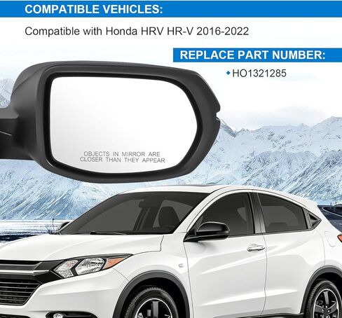 مرآة باب الرؤية الجانبية للراكب الأيمن JDMSPEED متوافقة مع Honda HRV HR-V 2016-2022 مع استبدال إشارات الانعطاف الزجاجية الساخنة القابلة للطي يدويًا #HO1321285 (6 دبابيس) in Kuwait