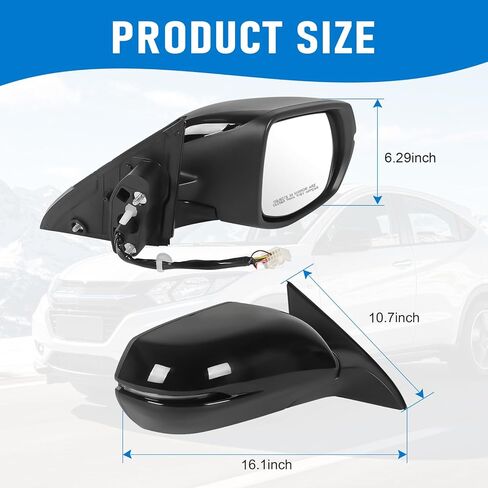 مرآة باب الرؤية الجانبية للراكب الأيمن JDMSPEED متوافقة مع Honda HRV HR-V 2016-2022 مع استبدال إشارات الانعطاف الزجاجية الساخنة القابلة للطي يدويًا #HO1321285 (6 دبابيس) in Kuwait