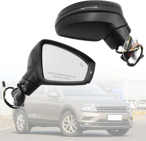 XQSMWF Passenger Right Side Exterior Mirror Black Compatible with Volkswagen Tiguan 2018-2021 with Manual Folding Power Glass Blind Spot and Turn Signal Light Heated # 5NN857508AB9B9 in Kuwait