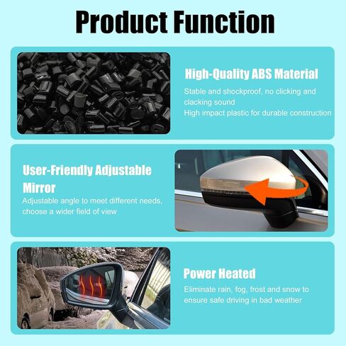 XQSMWF Passenger Right Side Exterior Mirror Black Compatible with Volkswagen Tiguan 2018-2021 with Manual Folding Power Glass Blind Spot and Turn Signal Light Heated # 5NN857508AB9B9 in Kuwait