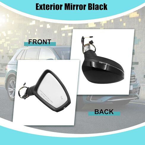 XQSMWF Passenger Right Side Exterior Mirror Black Compatible with Volkswagen Tiguan 2018-2021 with Manual Folding Power Glass Blind Spot and Turn Signal Light Heated # 5NN857508AB9B9 in Kuwait