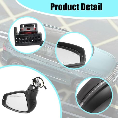 XQSMWF Passenger Right Side Exterior Mirror Black Compatible with Volkswagen Tiguan 2018-2021 with Manual Folding Power Glass Blind Spot and Turn Signal Light Heated # 5NN857508AB9B9 in Kuwait