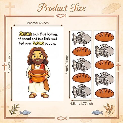 Sabary 36 Set Fish and Loaves Craft Teaching Tools for Sunday Vacation Bible School Activities DIY Reinforcing Jesus Feeding 5000 Bible Story Teaching Supplies for Church Christian VBS Gift in Kuwait