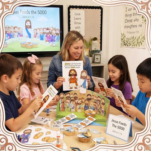 Sabary 36 Set Fish and Loaves Craft Teaching Tools for Sunday Vacation Bible School Activities DIY Reinforcing Jesus Feeding 5000 Bible Story Teaching Supplies for Church Christian VBS Gift in Kuwait