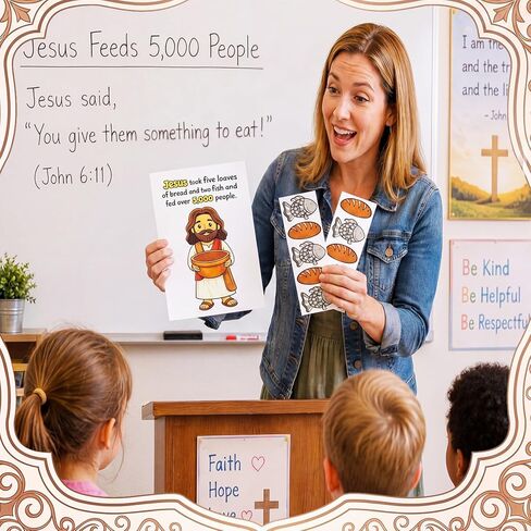 Sabary 36 Set Fish and Loaves Craft Teaching Tools for Sunday Vacation Bible School Activities DIY Reinforcing Jesus Feeding 5000 Bible Story Teaching Supplies for Church Christian VBS Gift in Kuwait